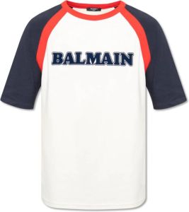 Balmain T-shirt met logo Beige Heren