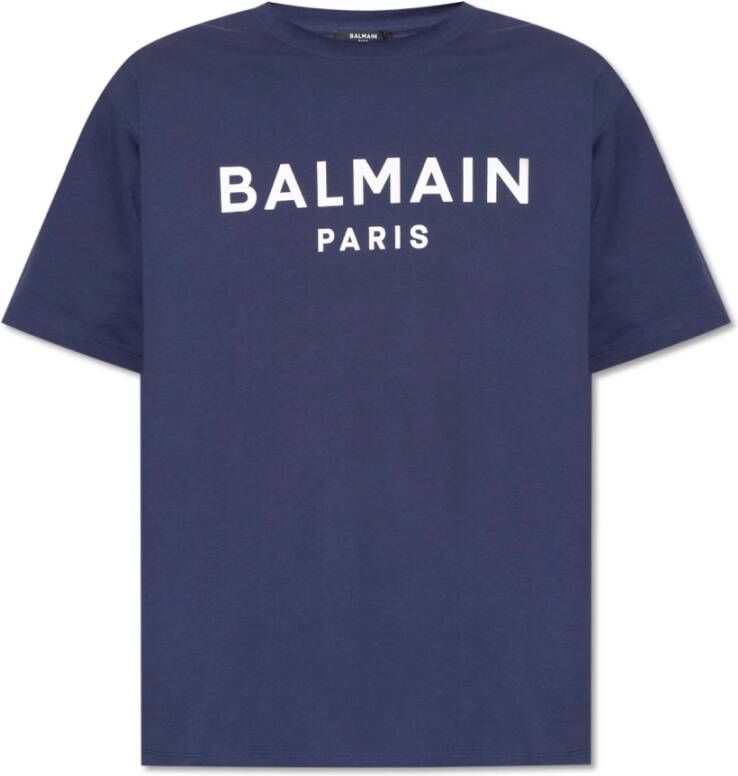 Balmain Blauwe Logo Print T-shirts en Polos Blauw Heren