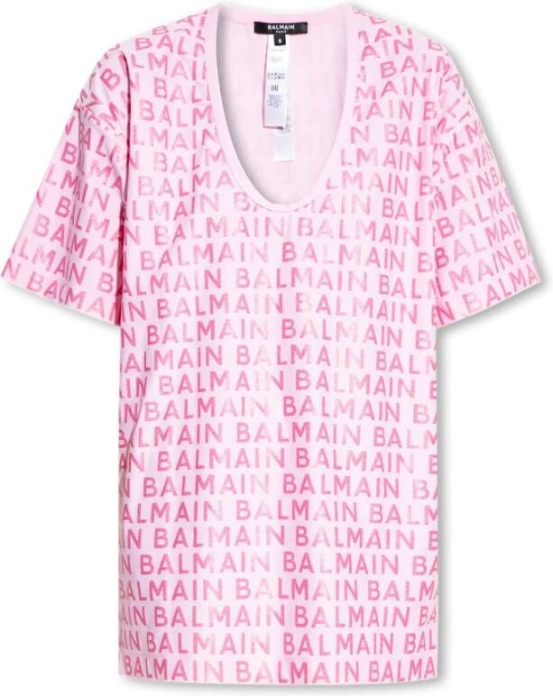 Balmain T-shirt met logo Roze Dames