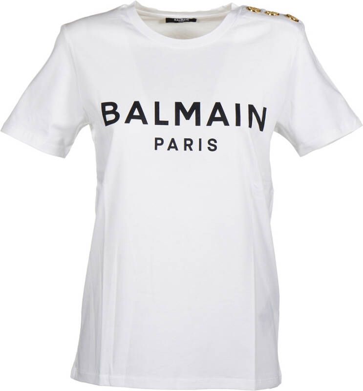 Balmain Ecologisch ontworpen katoenen T-shirt met logo-opdruk Wit Dames