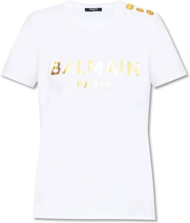 Balmain T-shirt met metallic logo Wit