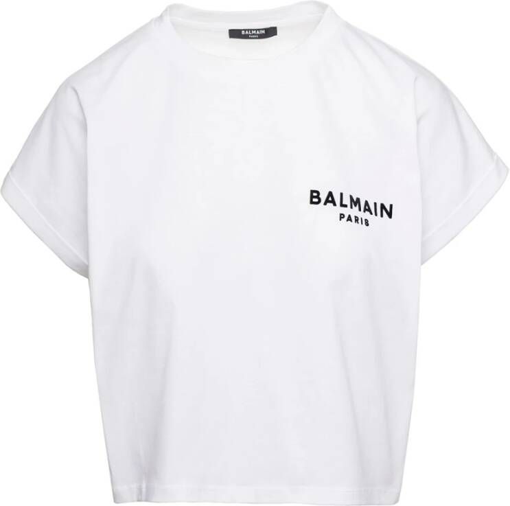 Balmain Wit Logo-Print Katoenen T-Shirt Wit Dames