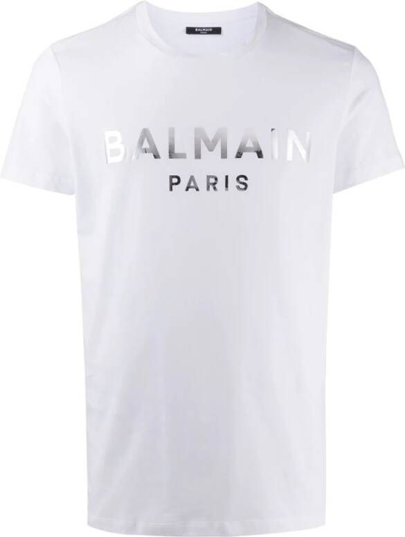 Balmain Wit Logo Bedrukt T-Shirt White Heren