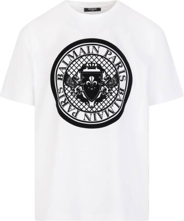 Balmain Zwart T-shirt met korte mouwen en logo print Wit Heren