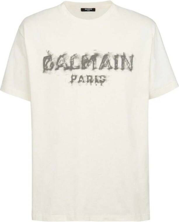 Balmain Katoenen bedrukt Paris logo T-shirt Beige Heren