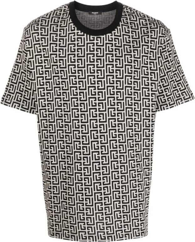 Balmain Monogram Print T-shirts en Polos White Heren