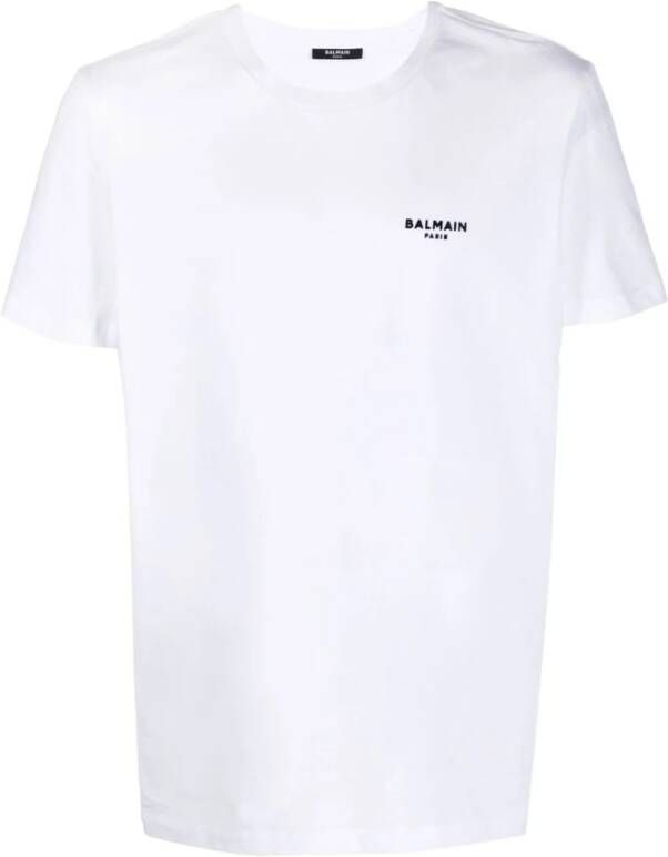 Balmain Biologisch Katoenen T-Shirt met Klein Parijs Logo White Heren
