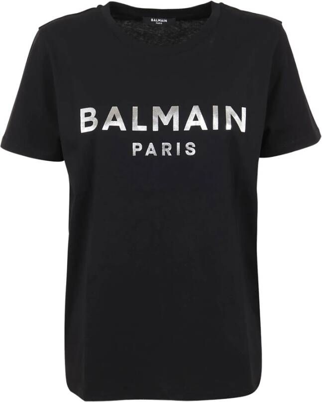 Balmain Dames Katoenen T-shirt met Bedrukt Logo Zwart Dames
