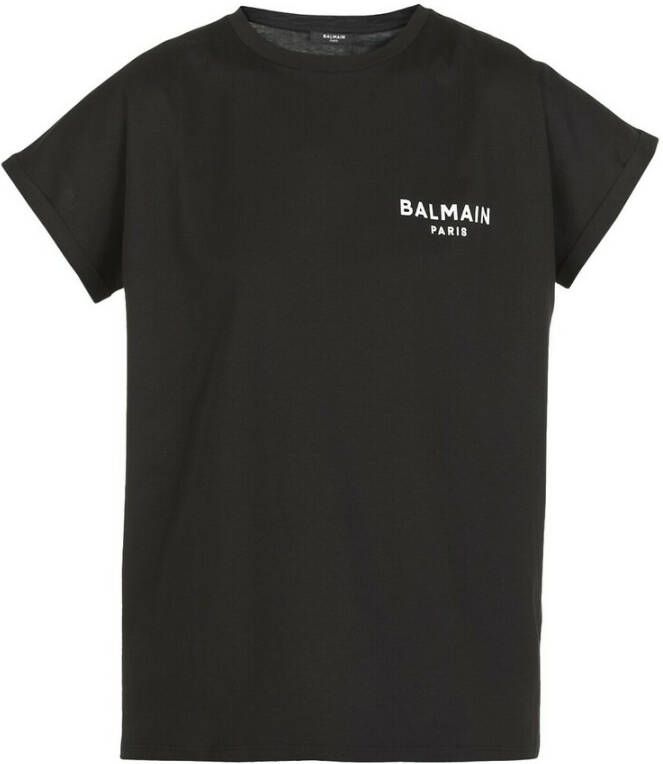 Balmain Organisch Katoenen Flocked Logo T-Shirt Zwart Dames