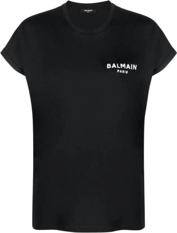Balmain Zwart T-shirt met wit logo van biologisch katoen Black Dames