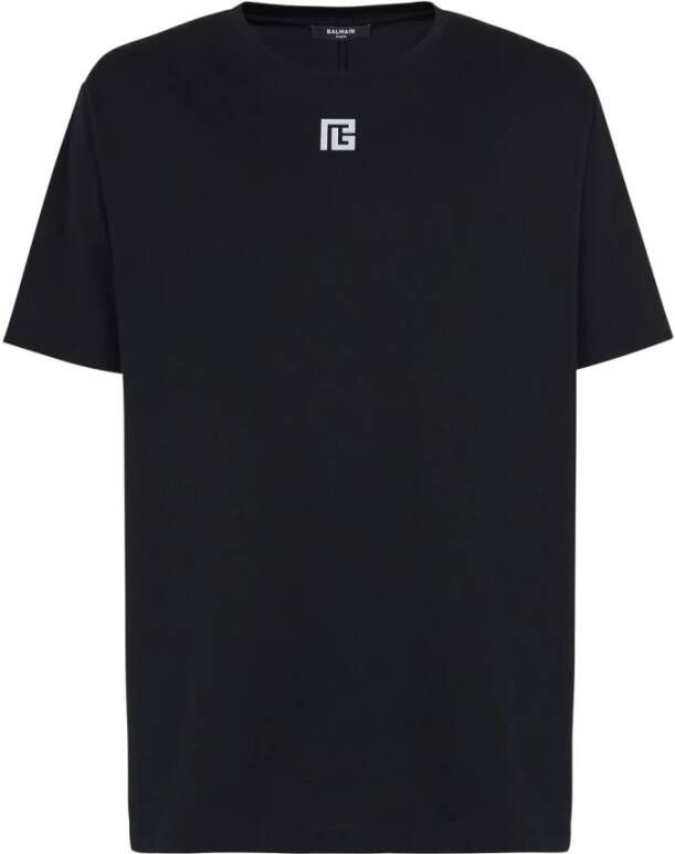 Balmain Oversized T-shirt van milieuvriendelijk katoen met reflecterende maxi logo print. Zwart Heren