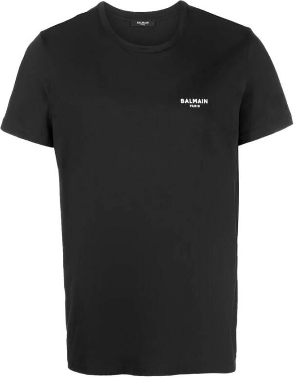 Balmain Zwarte Katoenen Logo T-shirts Polos Black Heren