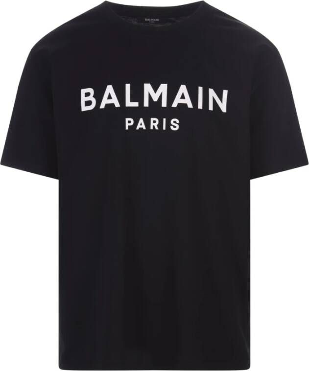 Balmain Zwarte biologisch katoenen T-shirt met logo Zwart Heren
