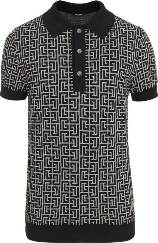 Balmain Monogram Print Polo Shirts Black Heren