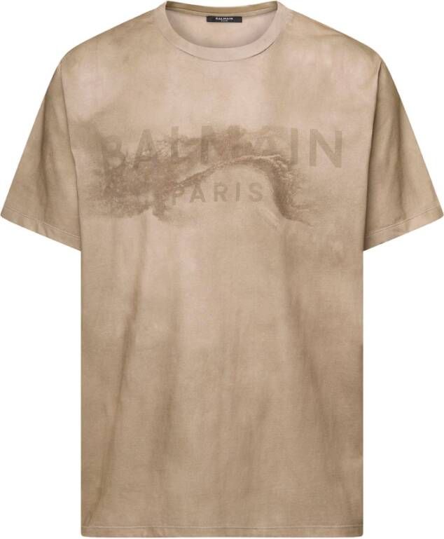 Balmain Duurzaam Katoenen T-shirt met Woestijnthema Beige Heren