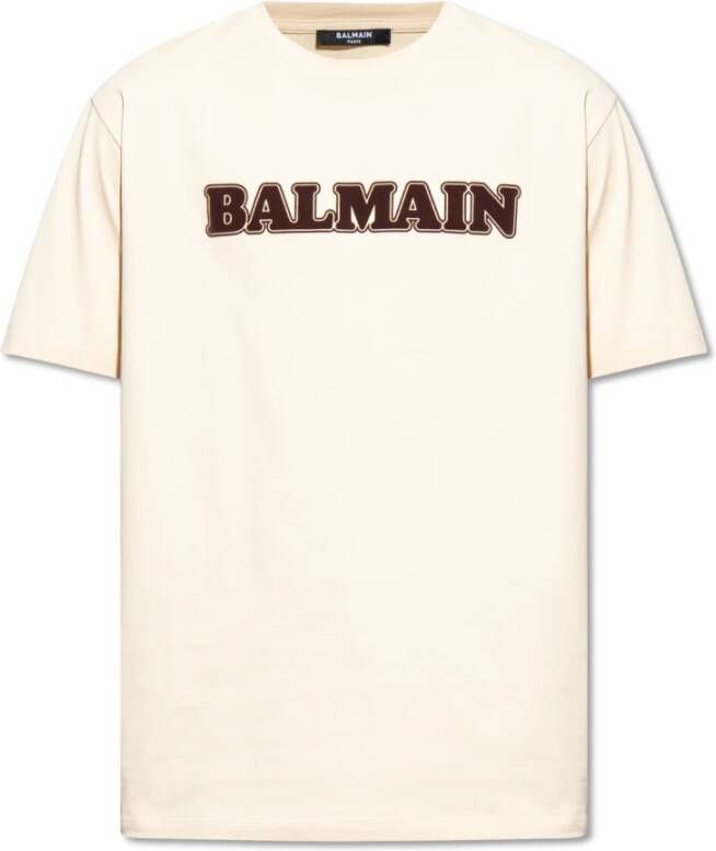 Balmain Beige T-shirts & Polos voor heren Zandkleurig Katoenen T-Shirt voor Moderne Mannen Beige Heren