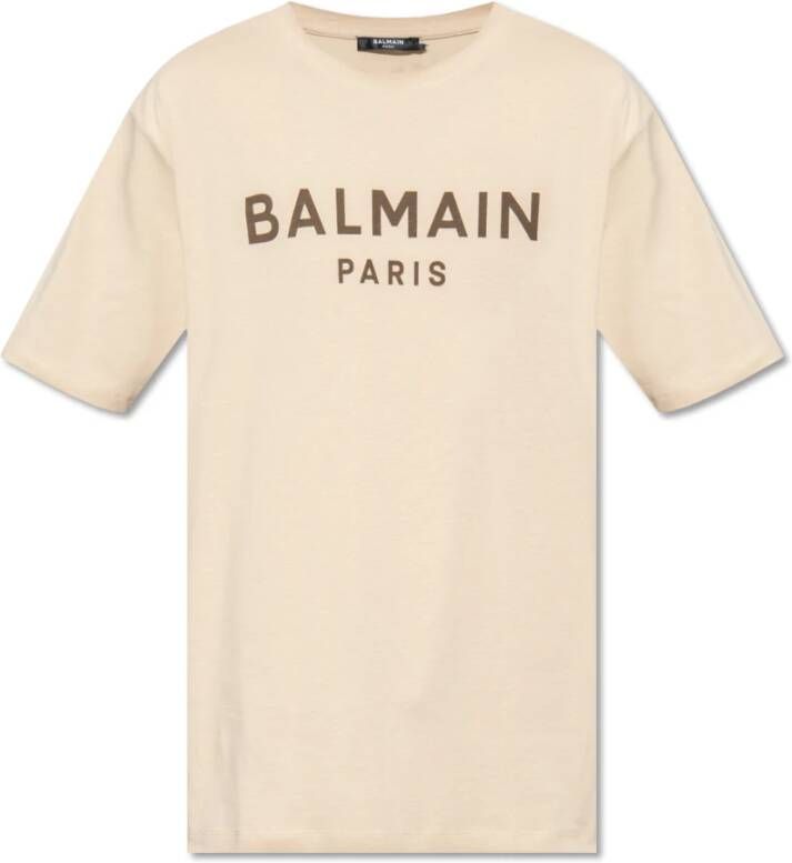 Balmain Ivory Ribgebreide Crewneck T-shirts en Polos Beige Heren