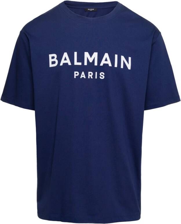 Balmain Blauwe Logo Print T-shirts en Polos Blauw Heren