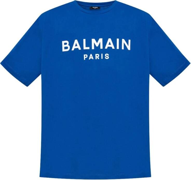 Balmain Eco-verantwoord katoenen T-shirt met logo print Blauw Heren