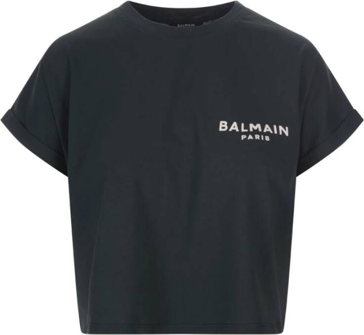 Balmain Groene Katoenen Jersey T-shirt met Flock Logo Green Dames