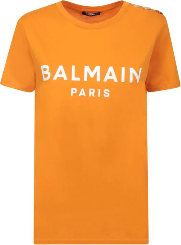 Balmain T-shirt met knoopdetail en logo Orange Dames