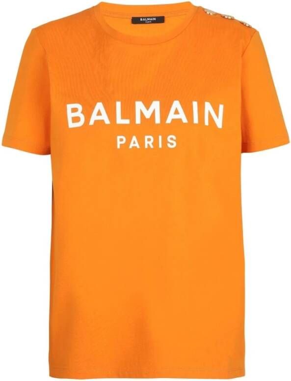 Balmain Eco-responsible cotton T-shirt with logo print Oranje Dames