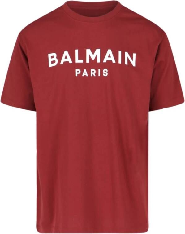 Balmain Rode biologisch katoenen T-shirt met logo print Rood Heren