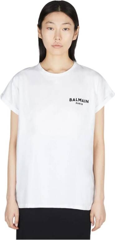 Balmain Prachtig Flocked Logo T-Shirt White Dames