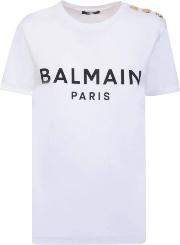 Balmain T-shirt met knoopdetail en logo White Dames