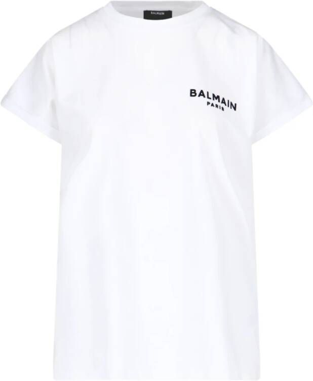 Balmain Witte T-shirt van Biologisch Katoen met Logo Print White Dames