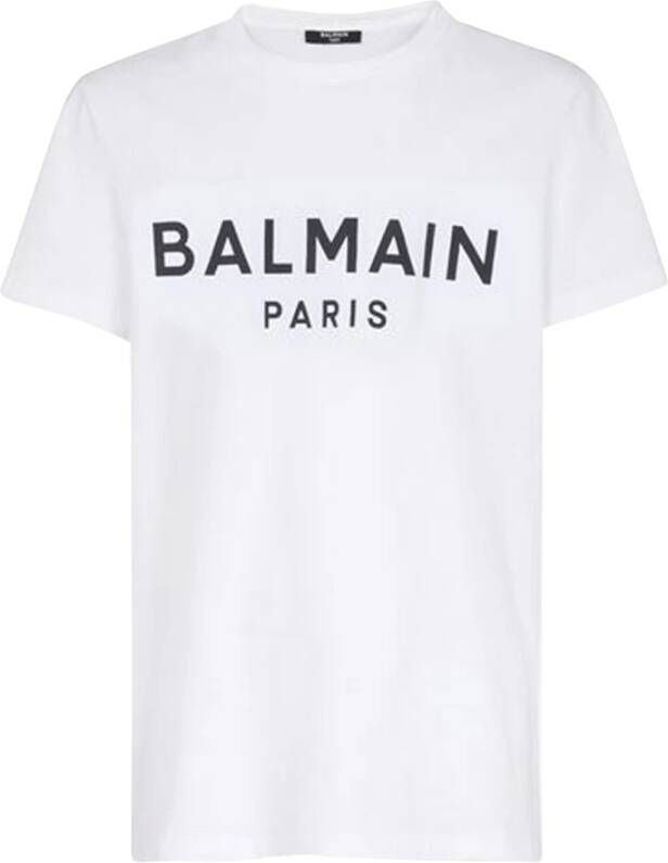 Balmain Eco-designed cotton T-shirt with flocked logo Wit Dames