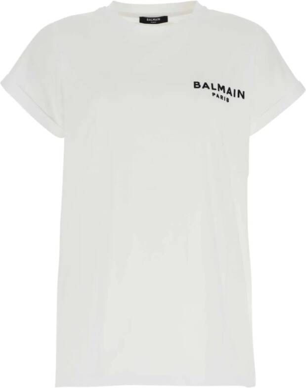 Balmain Katoenen Logo T-Shirt met Contrastdetail White Dames