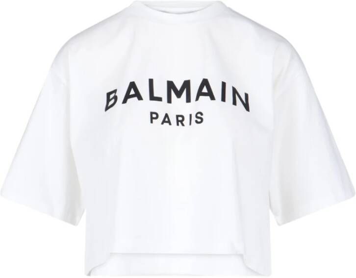 Balmain Ecologisch verantwoord kortgeknipt katoenen T-shirt met logoprint White Dames
