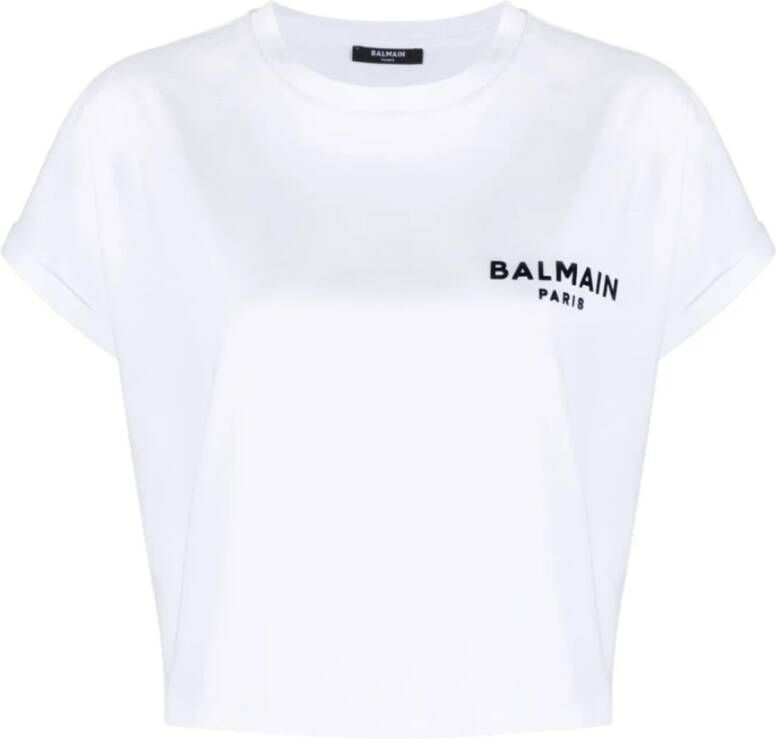 Balmain Kortgeknipte katoenen top met contrasterend logo Wit Dames