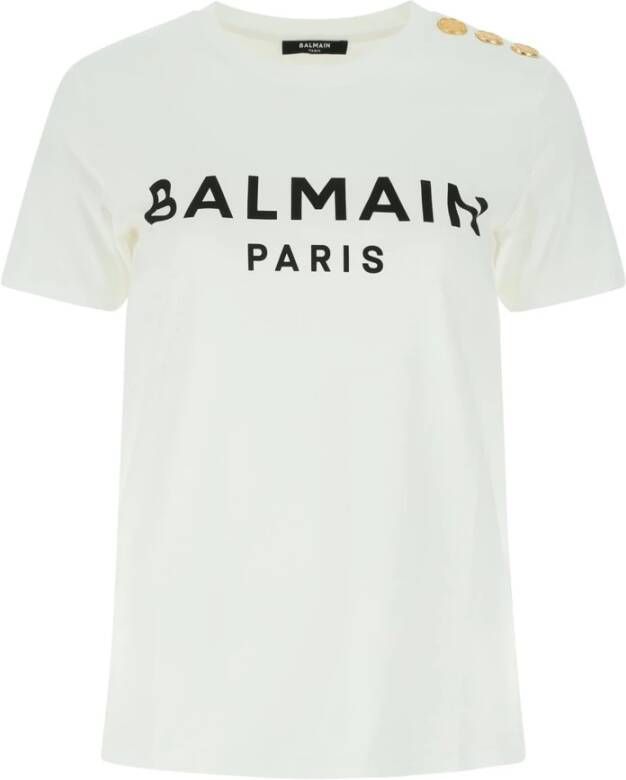 Balmain Bedrukt T-shirt met 3 knopen White Dames