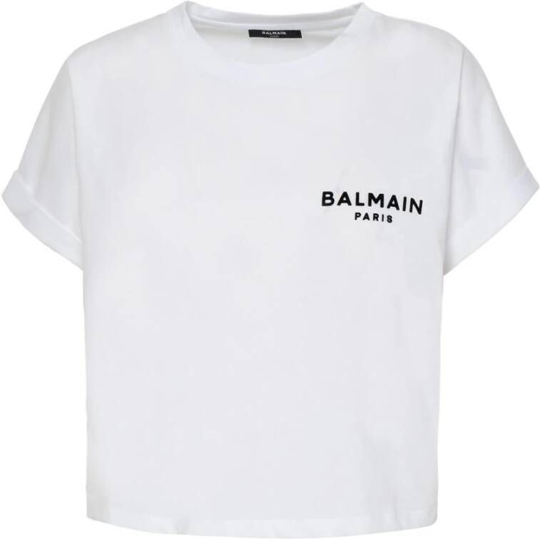 Balmain Logo Grafische Katoenen T-shirt White Dames