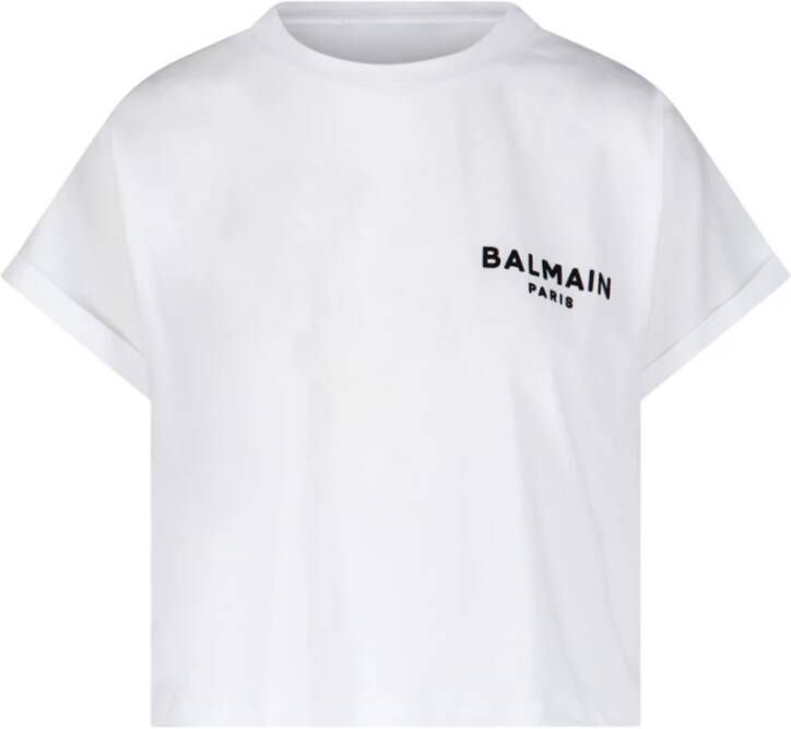 Balmain Wit Logo-Print Katoenen T-Shirt Wit Dames