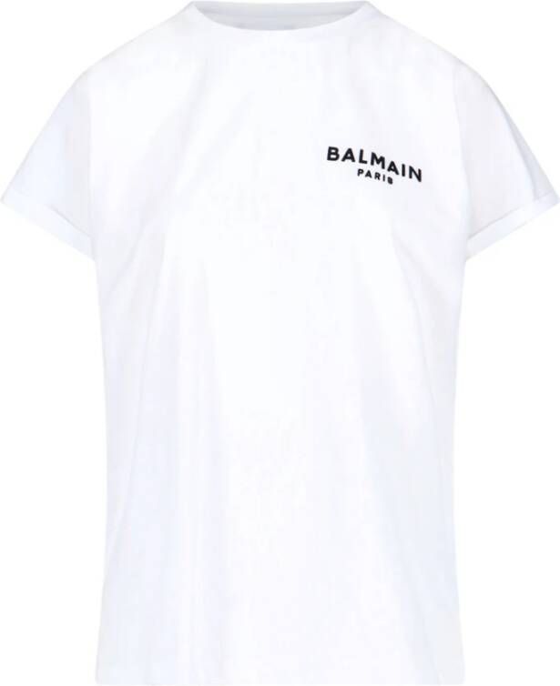 Balmain Katoenen Logo T-Shirt met Contrastdetail White Dames