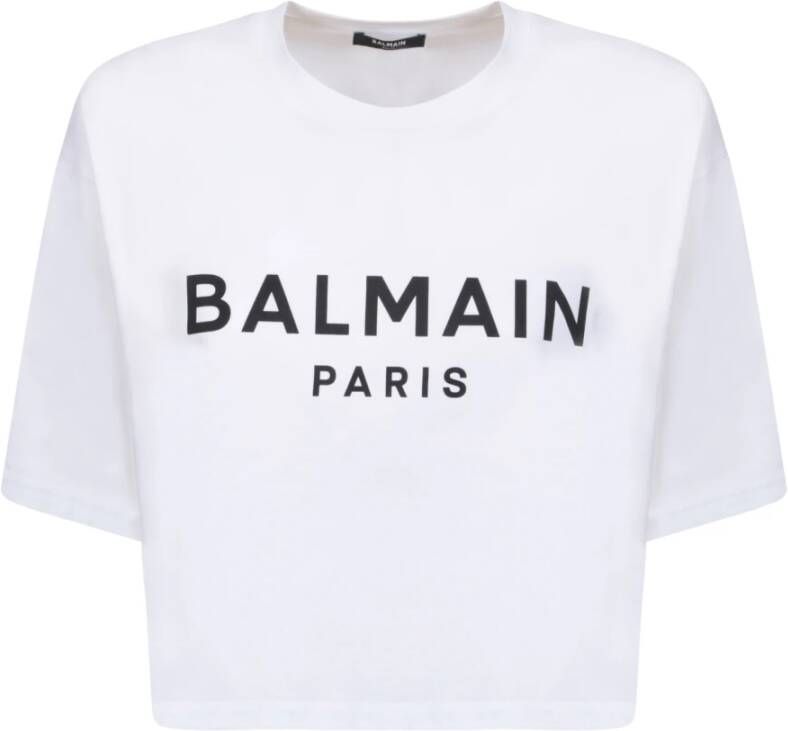 Balmain Witte Katoenen Logo Print T-shirt White Dames