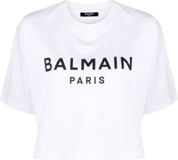 Balmain Logo-Print Cropped T-Shirt White Dames