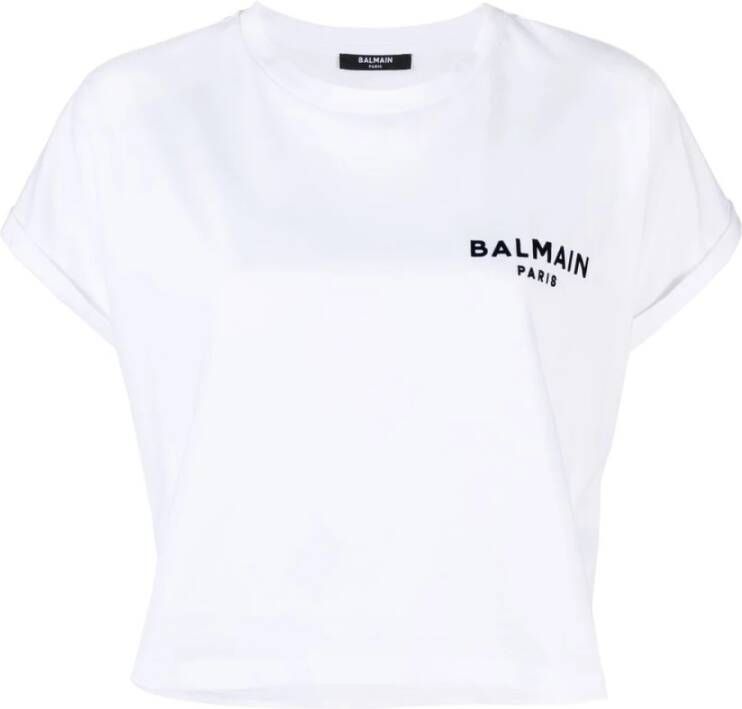 Balmain Wit Logo-Print Katoenen T-Shirt Wit Dames