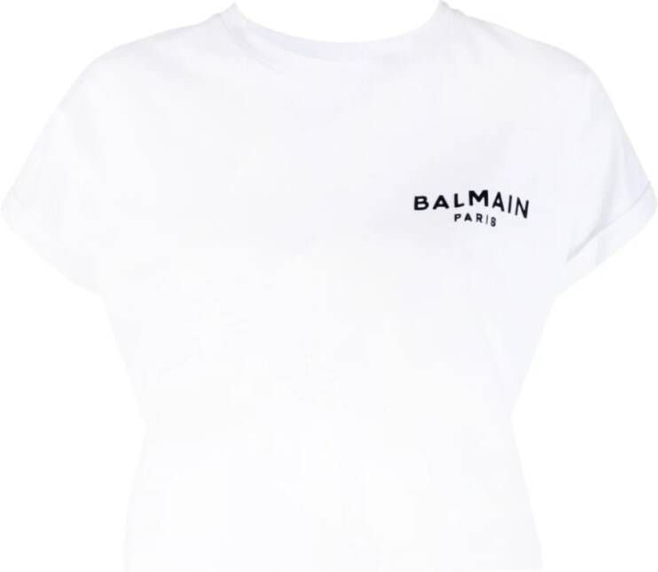 Balmain Logo Grafische Katoenen T-shirt White Dames