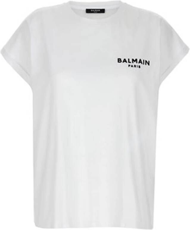 Balmain Witte T-shirt van Biologisch Katoen met Logo Print White Dames