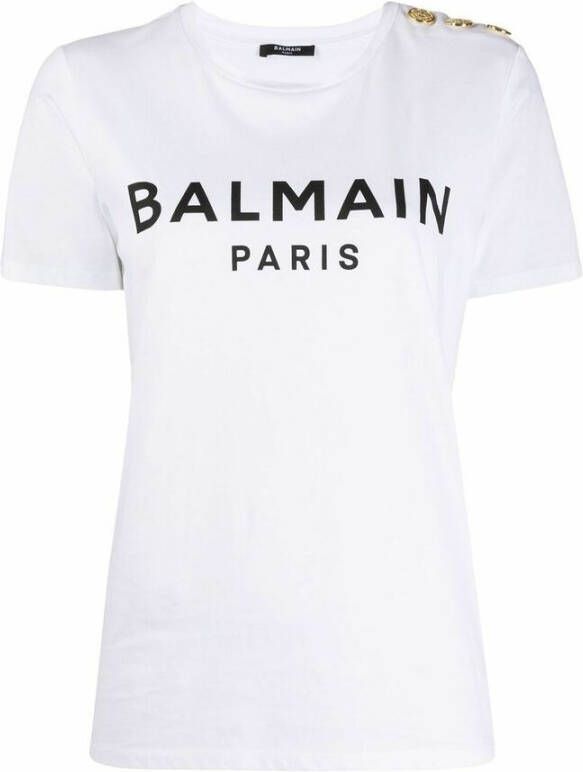 Balmain Ecologisch ontworpen katoenen T-shirt met logo-opdruk Wit Dames