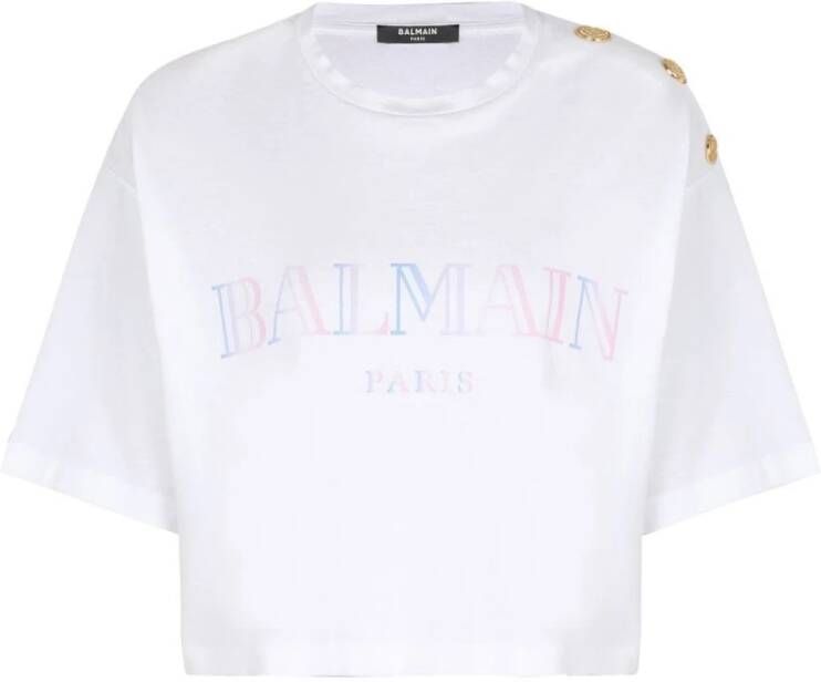 Balmain Kort T-shirt met kleurovergangsprint White Dames
