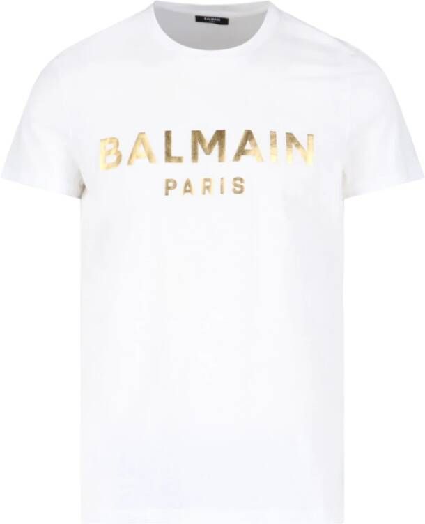 Balmain T-shirt van milieuvriendelijk katoen met metallic logoprint White Heren