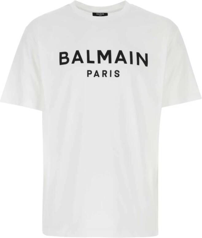 Balmain Witte T-shirts en Polos met Logo Beige Heren