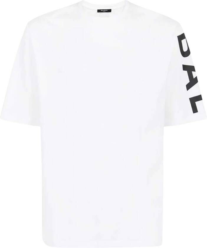 Balmain Logo-Print Katoenen T-Shirt met Ronde Hals Zwart Heren