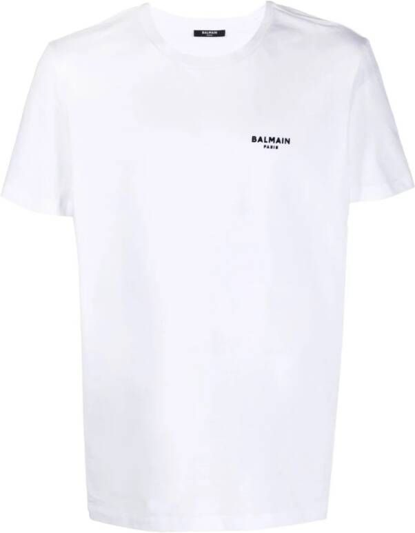 Balmain Biologisch Katoenen Paris Logo T-Shirt Wit Heren