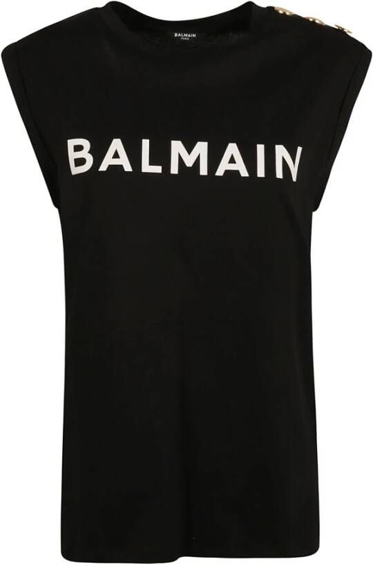 Balmain Eco-verantwoord katoenen T-shirt met logo print Zwart Dames